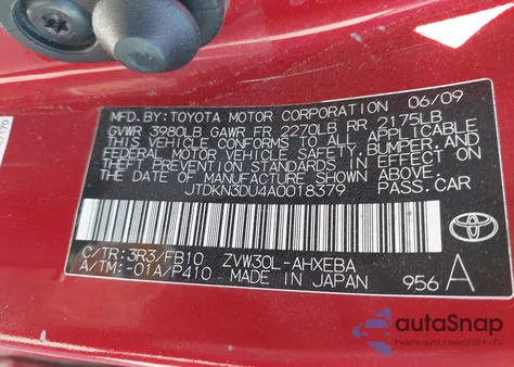 2010 Toyota Prius Ii from USA, damaged, VIN JTDKN3DU4A0018379